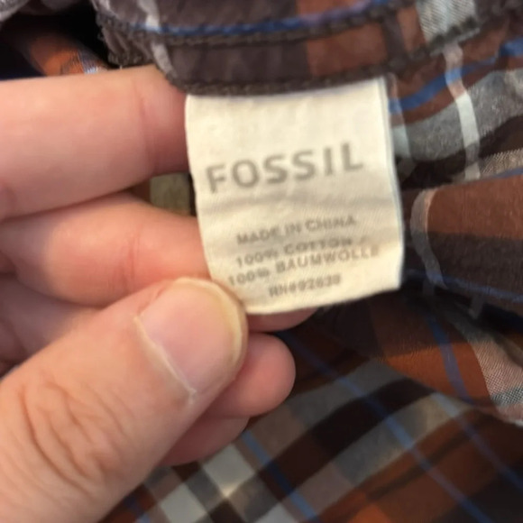 Fossil men’s brown long sleeve pearl snap vintage fit shirt size large - Picture 9 of 10